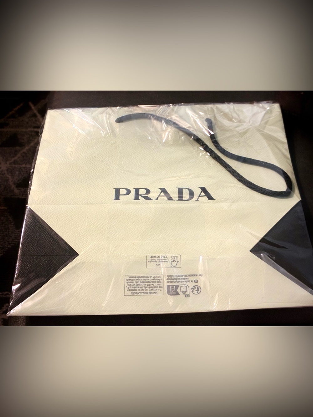 Prada Pale Green Signature Shopping Bag with Black Rope Handles Large 10*10inch